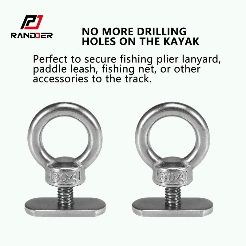 RANDDER Track Mount Kayak Tie Down Eyelet  2 Packs Stainless Steel Eyelets with 4 Washers & 2 Nuts Kayaking Mounting Replacement Kit for Bungee Cord Rope Up to 0.6 "" - Image 5